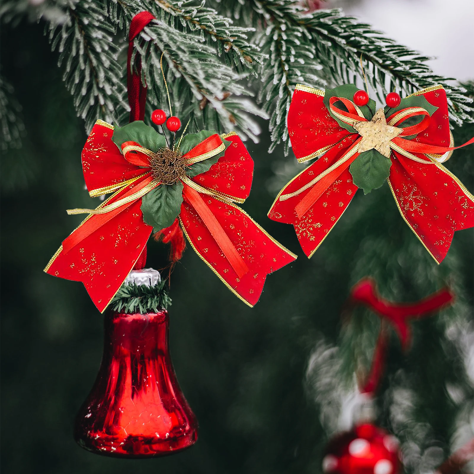 Mini Bow Christmas Tree Decoration Leaf Bow Decorations Christmas Ornaments Bowknot Crafts Suitable for Family Party Supplies