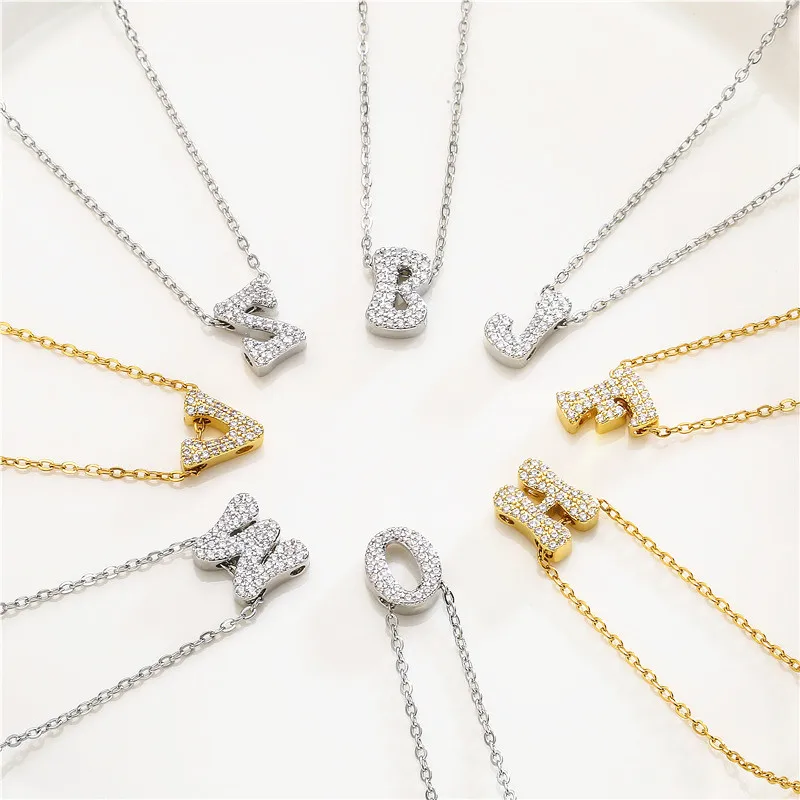 

Women's Necklace Plated 18k Pink Crystal Zircon Letter Pendant Classic Fashion Jewelry Couple Gift
