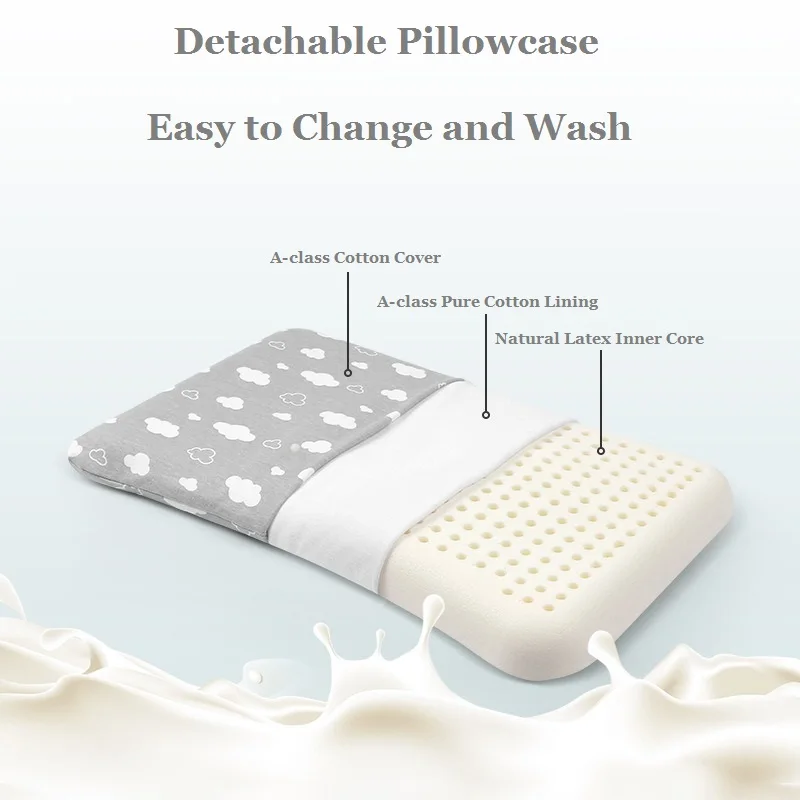 JFLEGAL 0-3 Years Old Newborn Latex Baby Pillow 100% Cotton Pillowcase Babies Almohadas Para Dormir Oreiller Kussen 2