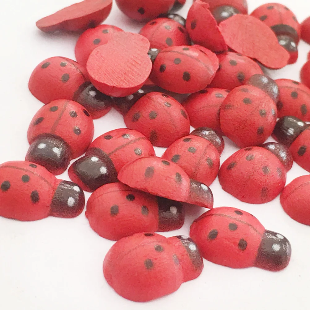 

200 Pcs Stickers Mini Ladybugs Decor Simulation Insects Christmas Wooden Ornament Micro Landscape