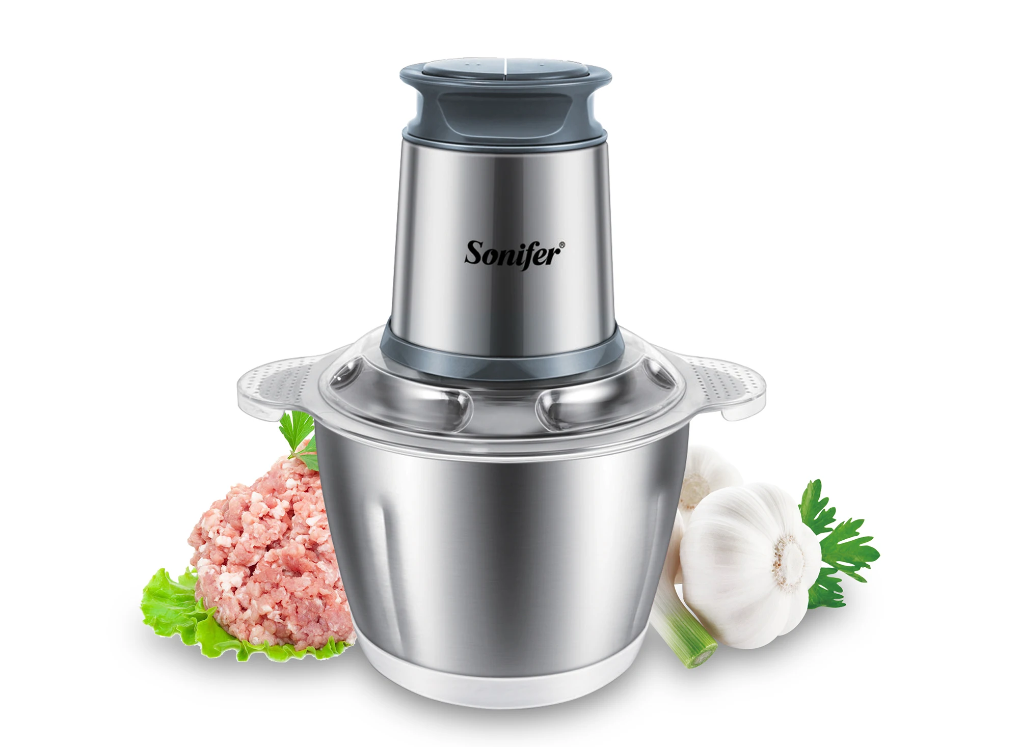 2.5L Container Meat Grinder Quick Chopper Glass Container 304 Stainless Steel Meat Grinder New S-shaped Blade Meat Grinder