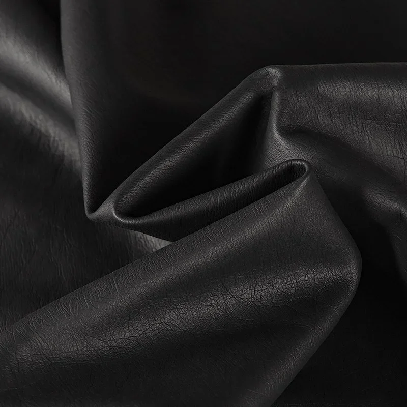 Faux Leather Fabric Retro PU Leather Matte Dark Black Designer Fabric Cloth Diy Sewing Material