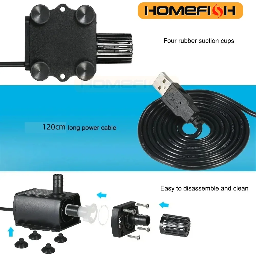 Water Pump Ultra-quiet Mini Brushless USB DC5V 4.8W 300L/H Lift 300cm