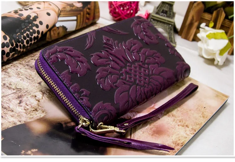 Blumen Damen Brieftasche Echt leder Frau Brieftasche Vintage Echt kuhle der Geldbörse große Kapazität Clutch Tasche – Detail 15