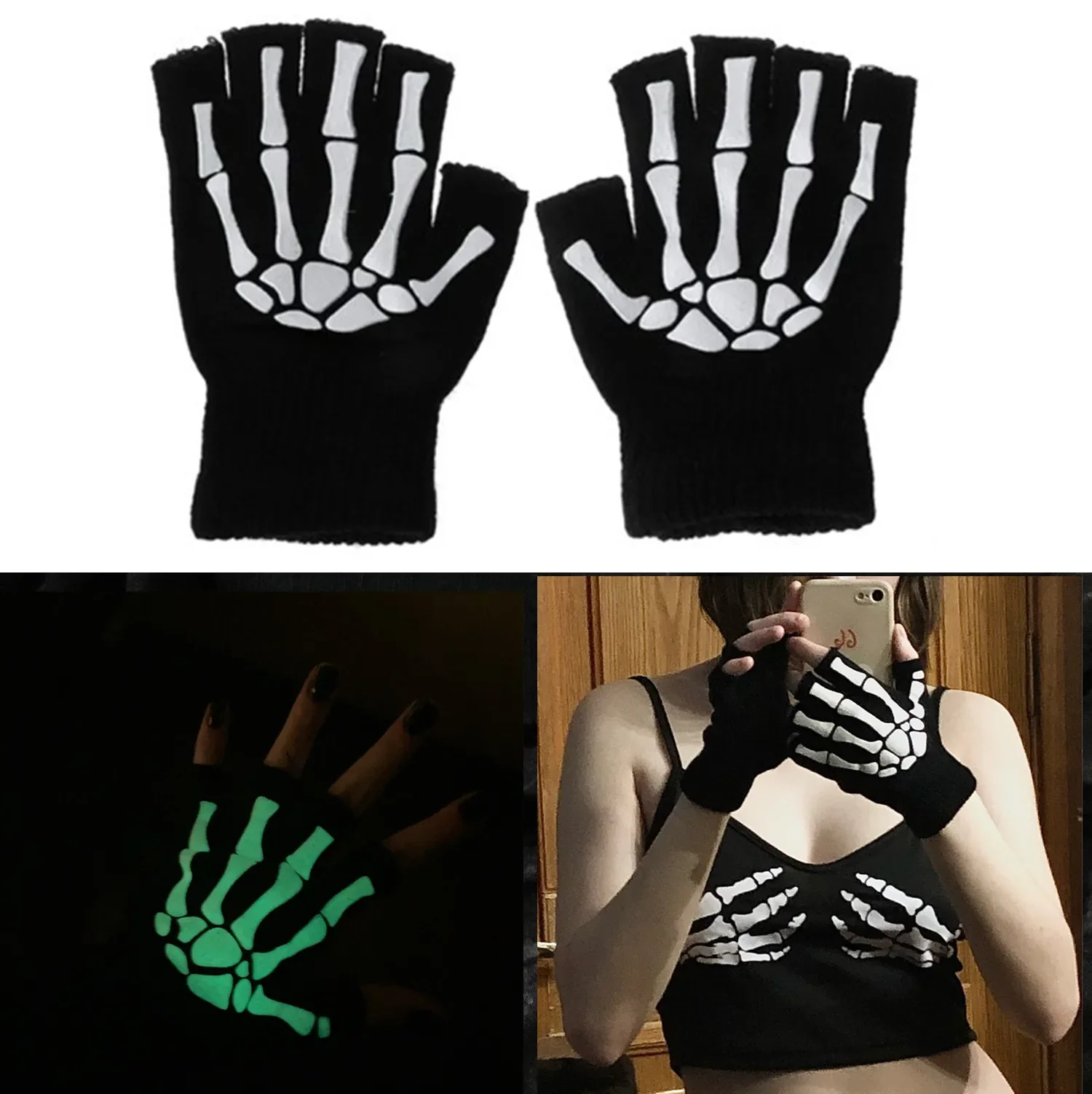 Cycling Gloves Warm Knitting Half Finger Gloves for Adult Cycling Non-slip