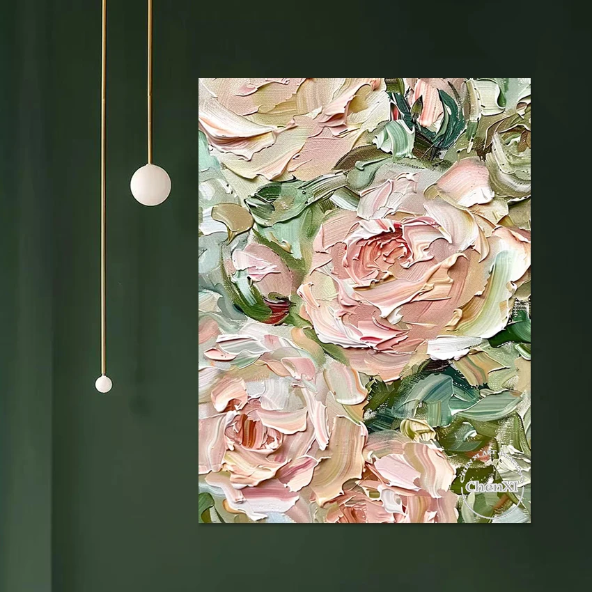 

Современная роскошная настенная живопись, нож, розы, цветы, картина маслом, текстурированная акриловая краска, Современная Большая настенная панель, ручная роспись