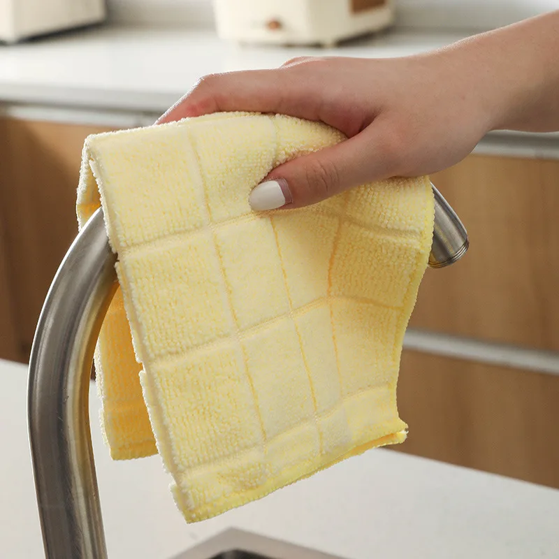 5pcs Kitchen Cleaning Cloth Double-sided Fiber Thick Absorbent Dishcloth  Lazy Rag House Cleaning Cloth