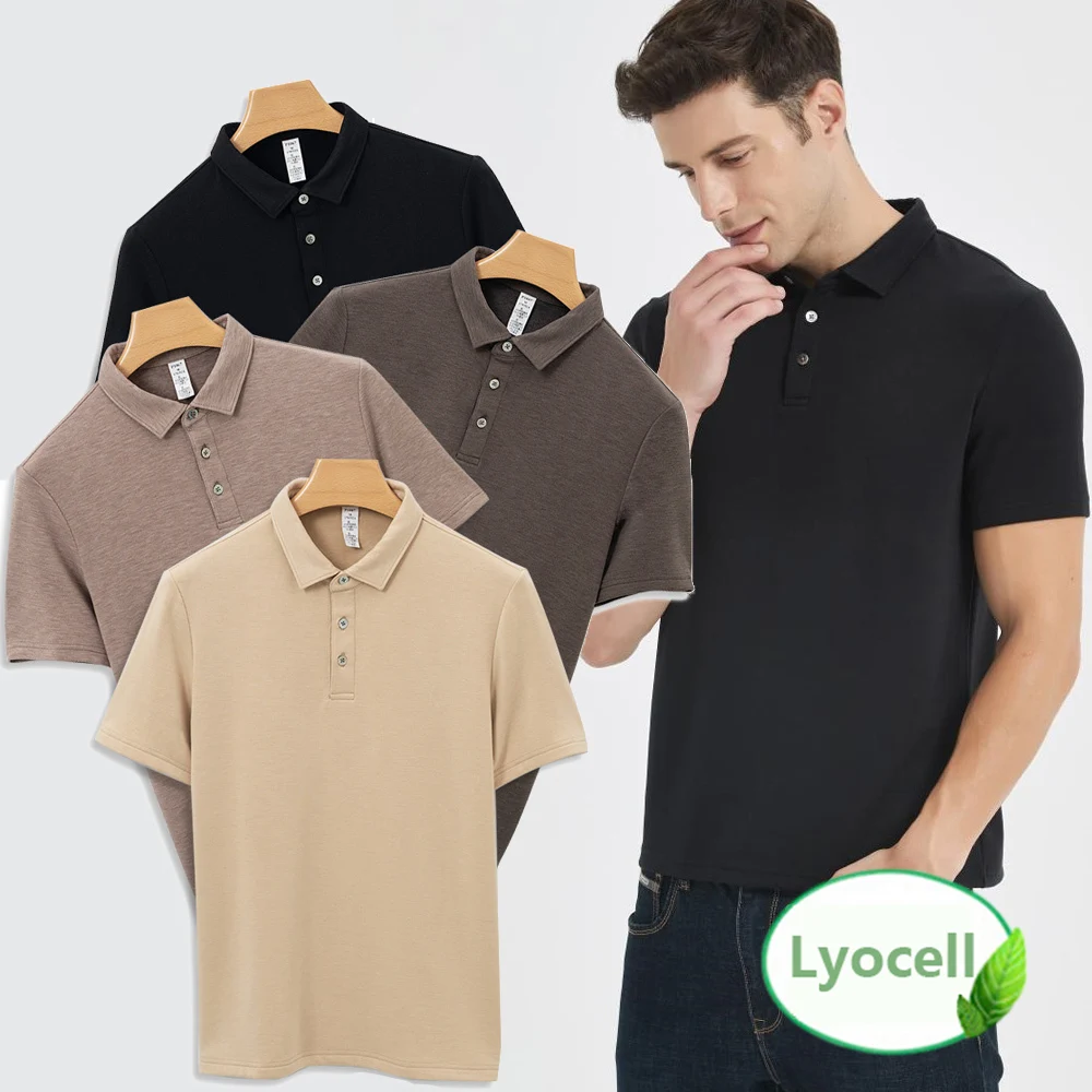 

Comfort Soft Silk Modal Lyocell Cashmere Blended Mens Polo Shirts Short Sleeve Korean Luxury Clothing Male T-shirt Golf Wear New