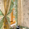 Idyllic French Retro Flowers Door Curtains Cloth for Living Room Green Warp Ruffled Cotton and Linen Curtains for Kitchen #A401 2