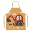 Cute cartoon excavator car burger pattern linen apron halter neck sleeveless apron kitchen cooking cooking bib 4
