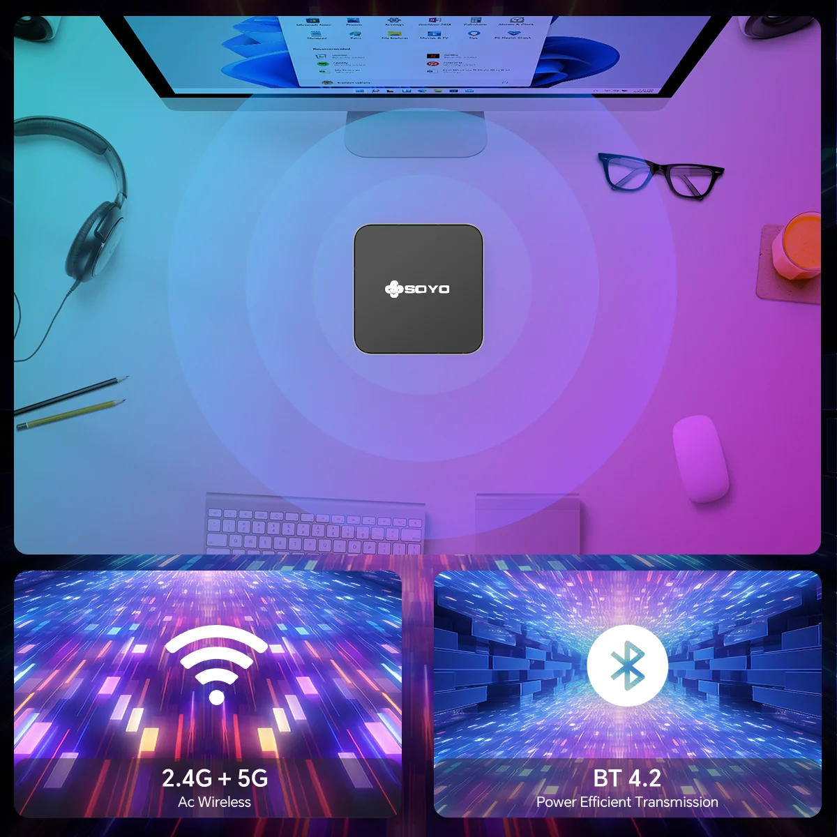 SOYO Mini PC Y5 PLUS Intel Core I7 4th Gen 8GB RAM 128GB ROM Windows 11 Pro WiFi BT4.2 Mini Desktop Computer HD Graphics HDMI Display RJ45 LAN USB3.0 Silent Cooling Home Office Business Portable Mini Host