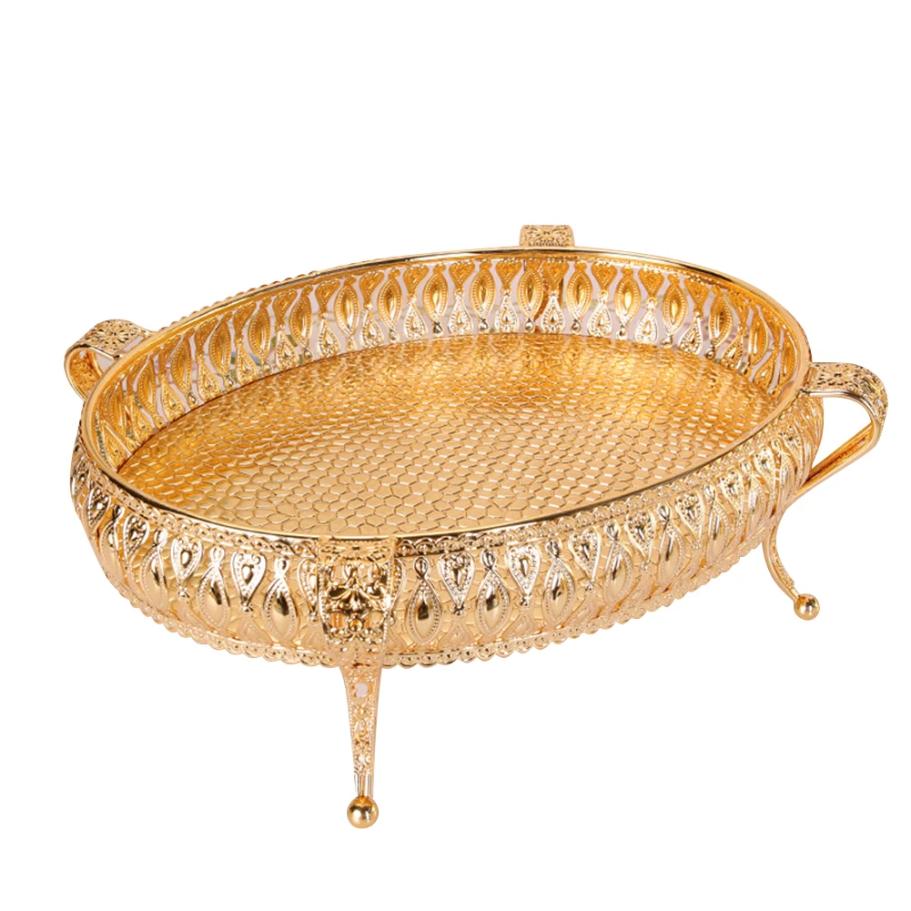 Candy Wedding Party Jewelry Display Home Golden Plate Metal Nuts Dessert Fruit Decorative Table Storage Tray Dining Room Cake |