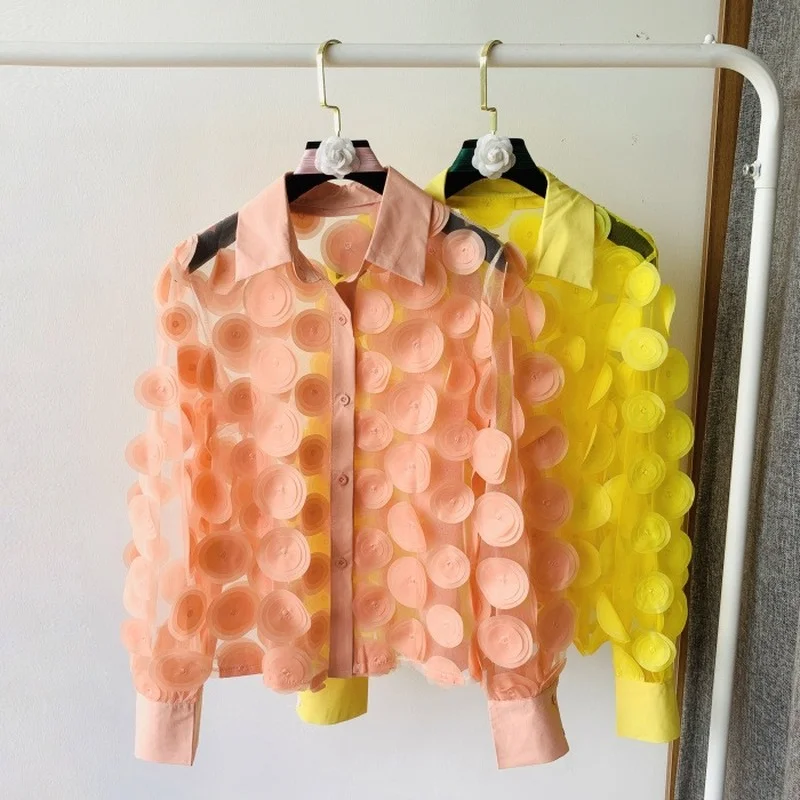 

Кружевная шифоновая женская рубашка, летняя Новинка 2022, отложной воротник, рукав-фонарик, однотонная элегантная Офисная Женская верхняя одежда, высокое качество