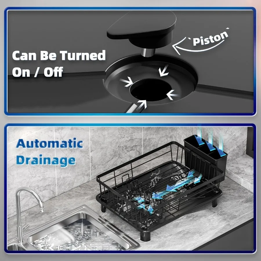 2 Tiers Dish Drying Rack SpaceSaving Dish Racks for Kitchen Counter Dish Drainer Drying Rack with Drainboard Utensil Holder Cup