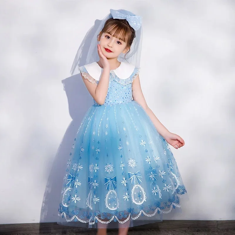 Robe de Princesse Bleue Fille | Robe Cérémonie Tulle Scintillant