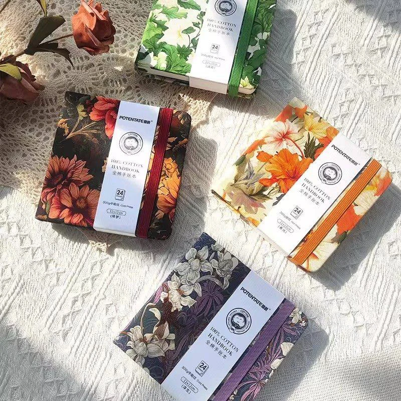 포텐테이트 수채화 100% 코튼 종이 패드 24매 10x10cm/9x14cm/12x12cm 아티스트 초보자 수채화 스케치북 드로잉 용지
