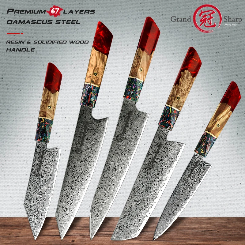 1-5 Pcs Kitchen Knife Sets 67 Layers Japanese Damascus Knife AUS-10 Steel Chef Utility Knives Sashimi Slicing Cutlery kitchen knives