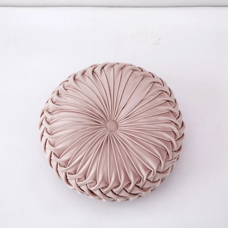 Velvet Pleated Round Accent Pillow - Boho Pumpkin Design