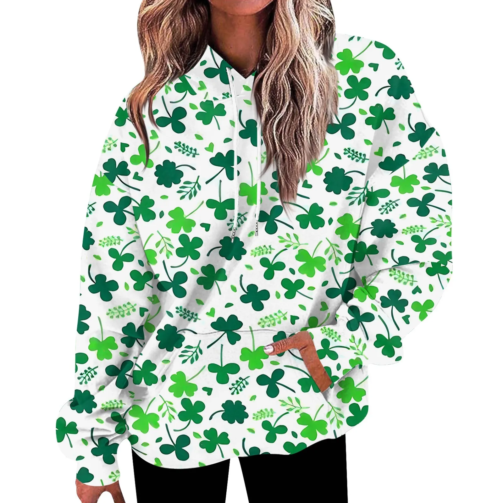 

Women's Fashion Daily Versatile Casual Sports Shirt St. Patrick Daily Long Sleeved Gradient Panel Printed Top Sports Shirt