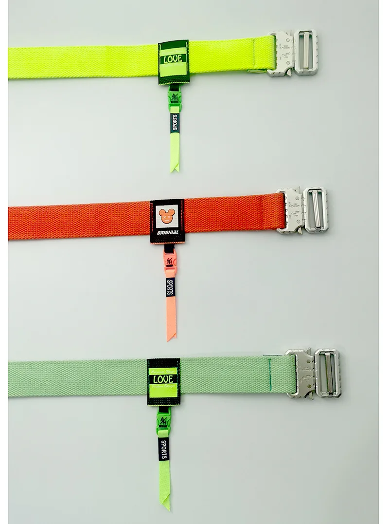 Functional Buckle Belt Men's Tooling Hip-hop Ins Fluorescent Green Decorative Belts Personality Silver Buckle Canvas Light Belt