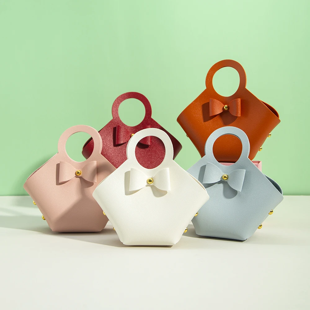 

White PU Leather Jewelry Gift Bag Wedding Candy Storage Handbag Cosmetics Bowknot Buckle Party Banquet Decoration Ornament Pouch