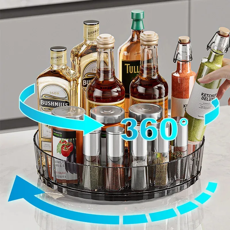 Rotating Tray Spice Rack Pantry Cabinet Turntable Base Storage Bin Kitchen Organizer Seasoning Cosmetic Storage Box 1pc