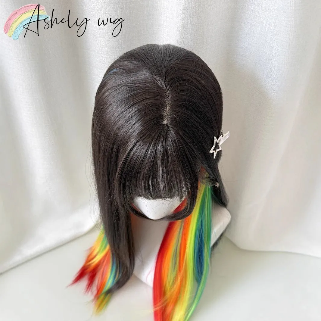 Ashely Colorful Wigs with Bangs 24inch Y2K Lolita Nature High Temperature Fibers Headband Synthetic Wigs for Cosplay Daily Use