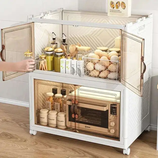 โมเดิร์น Multi-Layer Storage Rack ล้อพลาสติกตู้ครัว Home KITCHEN Sideboards พับห้องนอนตู้ 5