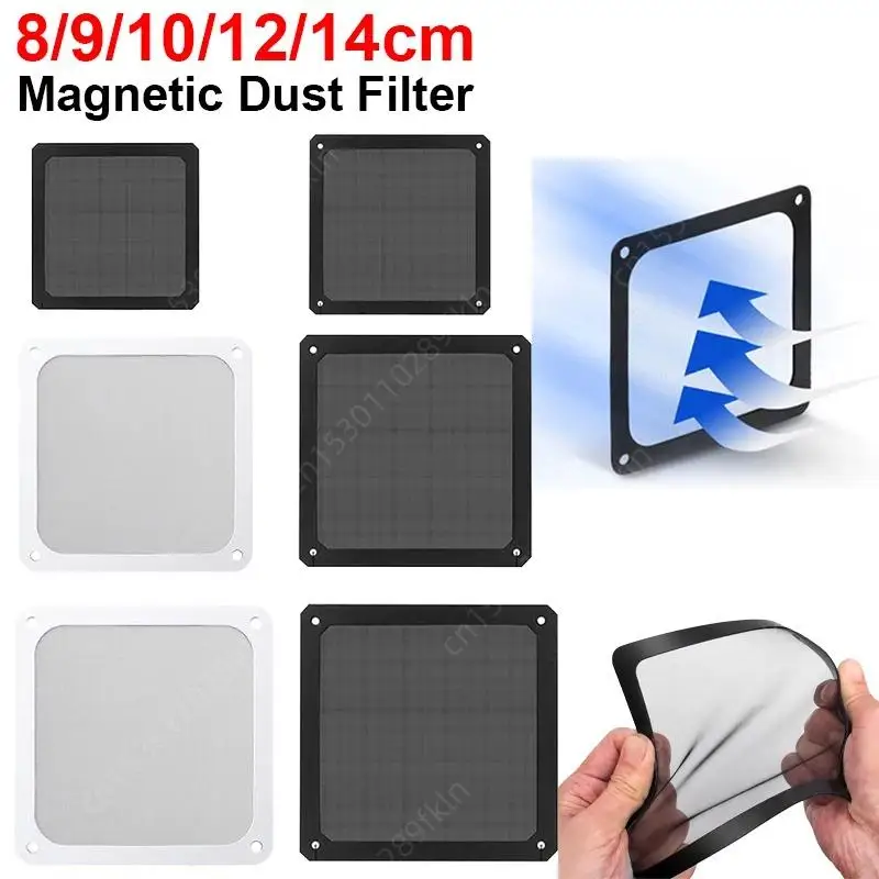 Computer Case Fan Cover 80mm 90mm 120mm 140mm PC Chassis Cooling Fan Dust Filter Magnet Dustproof Mesh Cover Computer Chassis Net Guard with Hole