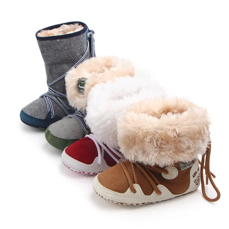 

Winter Baby Plus Fur Girl Boy Boots Warm Plush Snow Boots Cute Buttons Newborn Infant Baby Girls Shoes