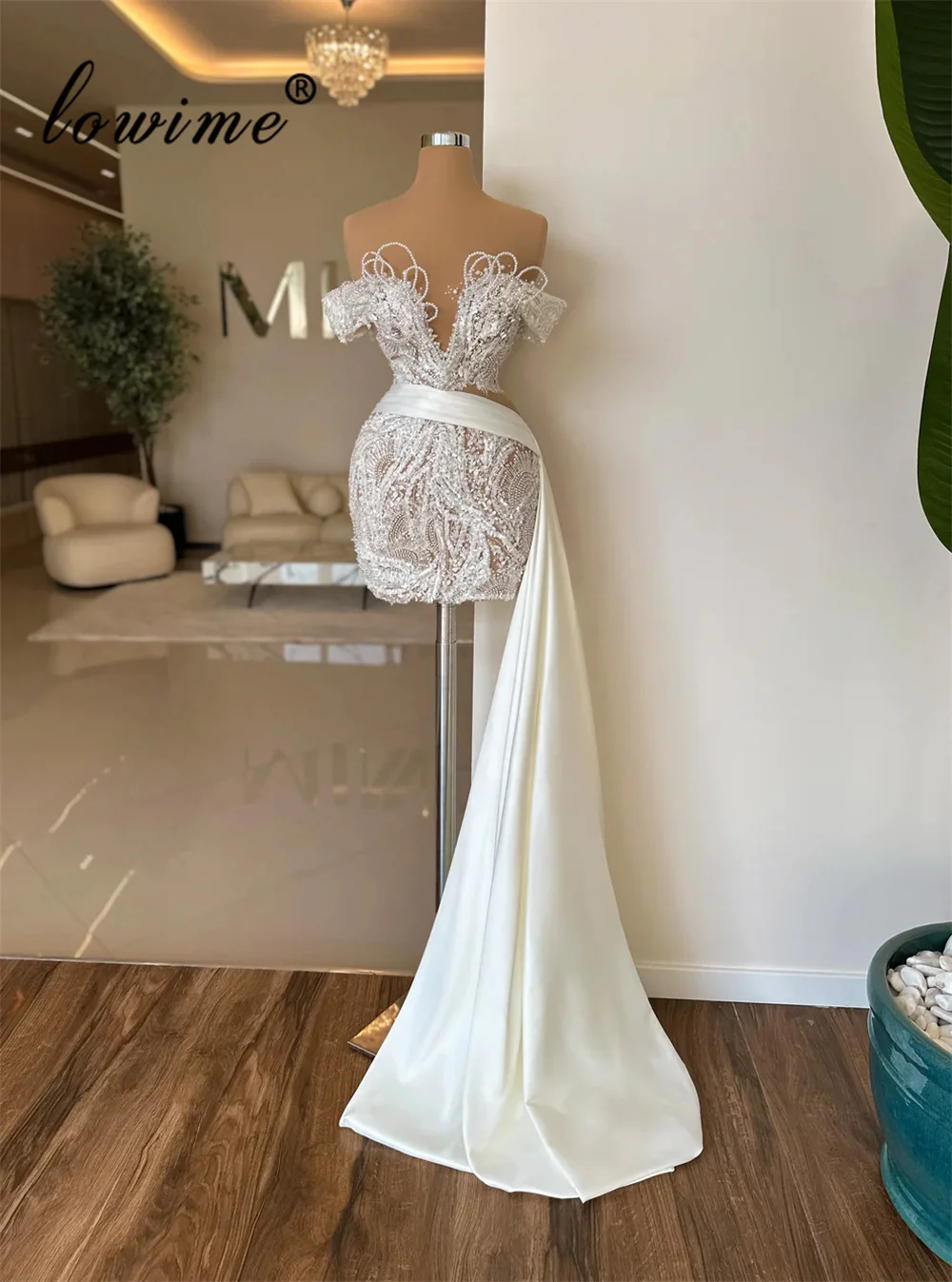 Sexy Short Mermaid Cocktail Dresses With Pearls Off Shoulder Mini Prom Dresses Vestidos De C&oacute;ctel Birthday Party