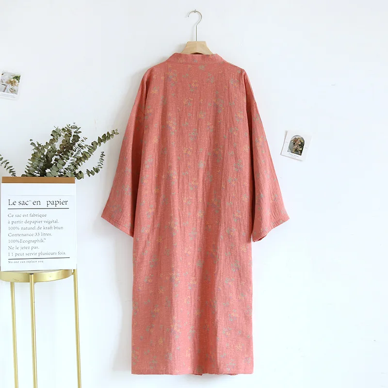 Spring Autumn Women's Cotton Double Sided Jacquard Kimono Robes Nightgowns Loose Size Comfortable Home Bathrobe