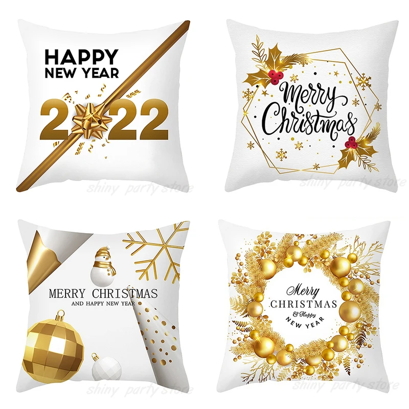 

Home Decor Merry Christmas Print Pillowcase Polyester Happy New Year 45x45cm funda de almohada