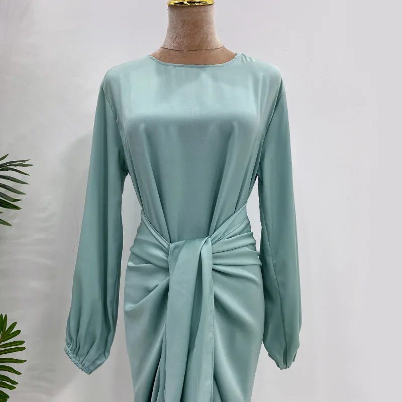 2023 Islam Abaya Dress Sleeves Round Neck Solid Abayas Women Loose Large Hemline Dress Kaftan Ramadan Evening Dress