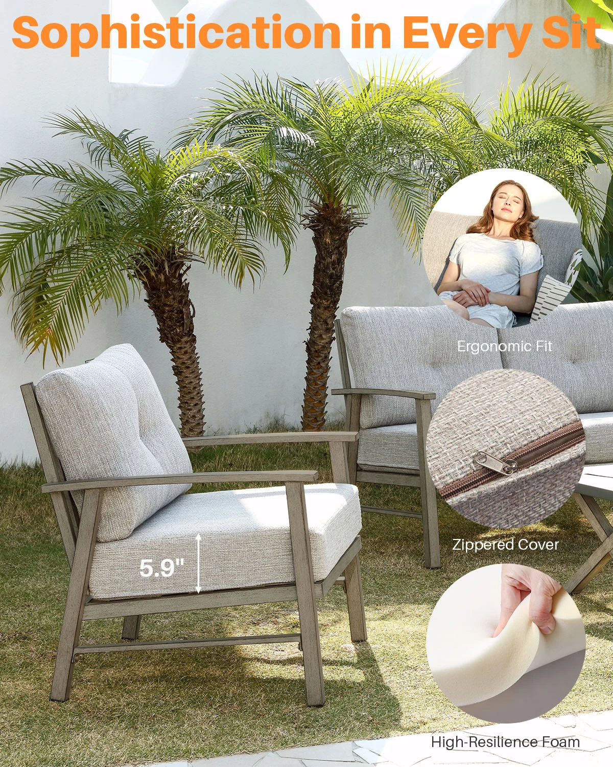 SeeHill Aluminum Patio Furniture Set, 3 Piece Outdoor Patio Bistro Set Conversation Set with Cushions for Porch, Lawn, Limed Oak 4
