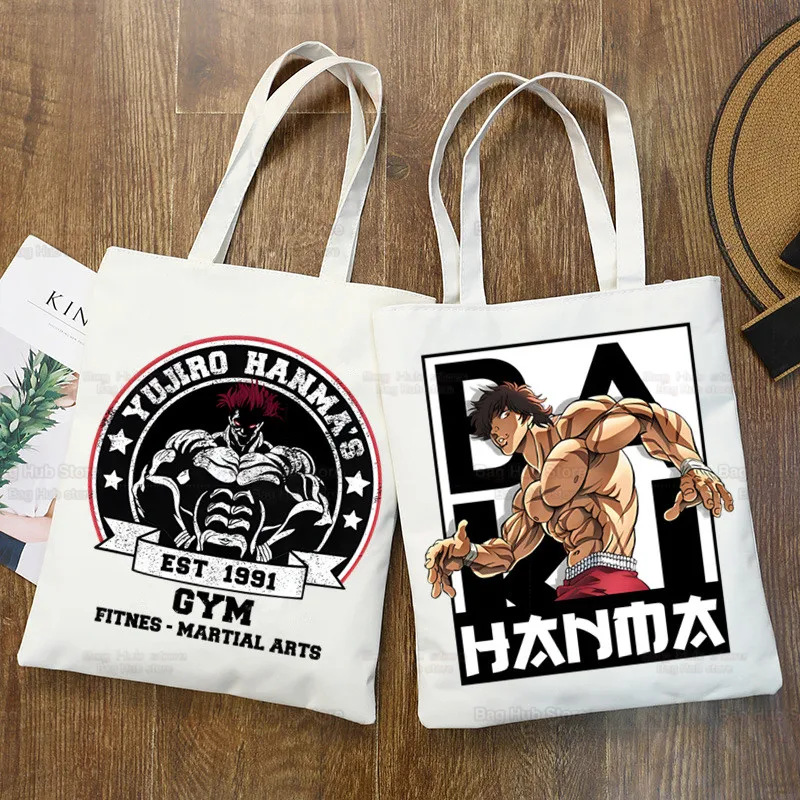 

Baki Hanma Shopper Bags Grappler Anime Manga Shopping Bag Yujiro Tote Bag Shoulder Bag Canvas Bags Large Handbag