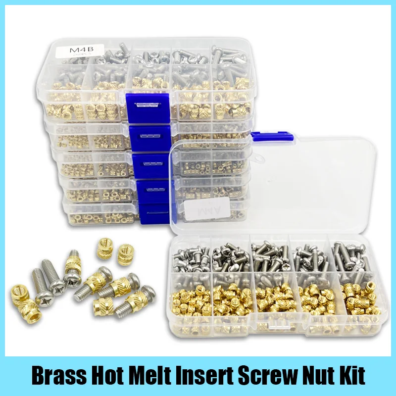 Brass Insert Nut and Screw Assortment Kit 260-500pcs M2 M3 M4 Hot Melt Insert Knurled Nut Injection Embedment Nut For 3D Printer