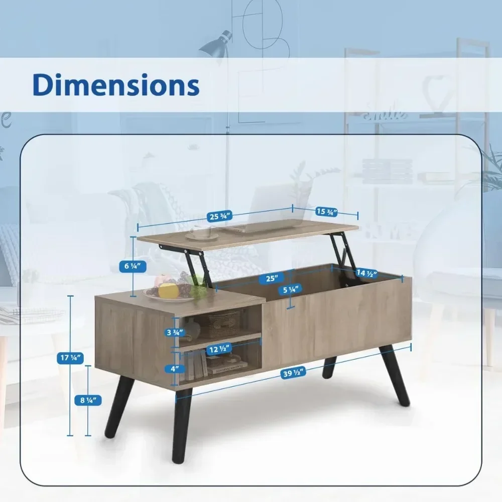 Lift Top Coffee Table with Hidden Compartment - Modern Living Room Dining Table with Rising Tabletop Lifttop Desk for Apartment 2