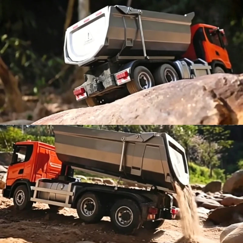 더블 E E593 RC 덤프트럭 1/20 G540 전동 RC 트럭 시뮬레이션 모델 조명 사운드 시스템 장착 장난감 자동차 SCA 공식 라이선스