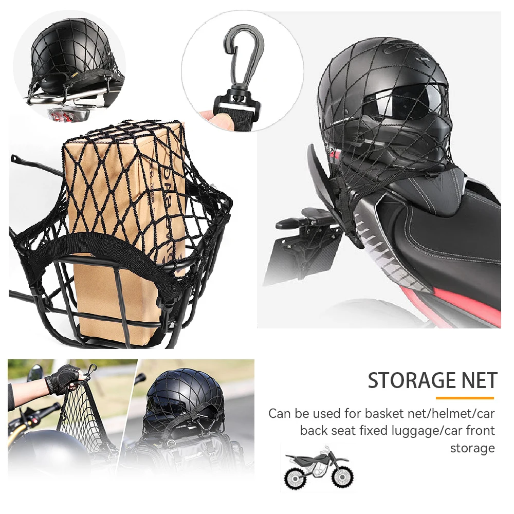 Motorcycle Helmet Holder Net 4 Metal/Plastic Hooks Motorbike Luggage Net Holder Mesh Storage Trunk Bag Accessories