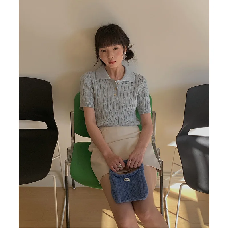 [Sweet Intellectuals] Goming POLO Collar Fried Dough Twists Knit Women's Spring New Korean Top