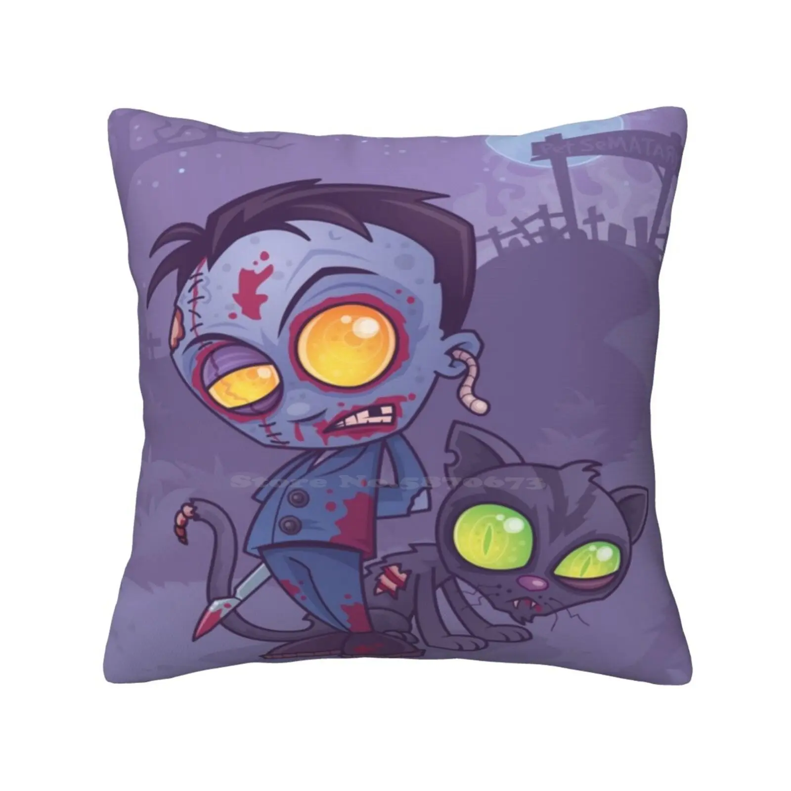 Pet Cimitero Funny Cute Decor Square Federa Cat Ghost Vector Zombie Cartoon Spooky Grave Monster Cimitero Halloween Sematary