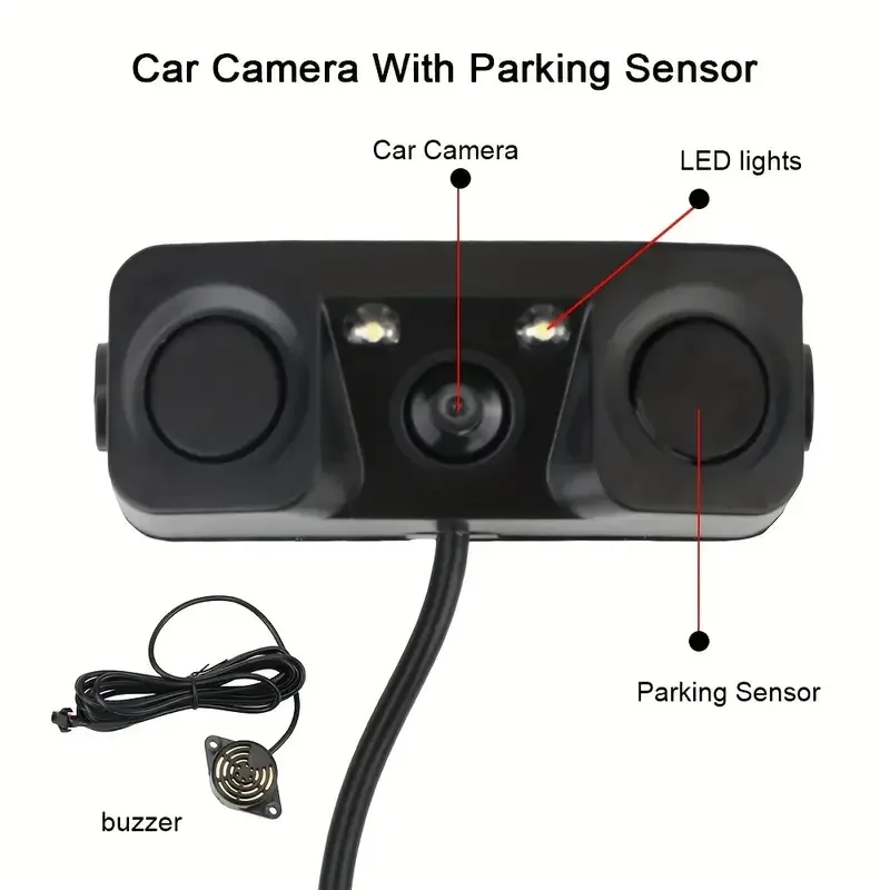 HD Car Rear View Camera 3 in 1 Parking Radar Detector Sensor Waterproof Night Vision LED Light,Optional 4.3-inch large screen
