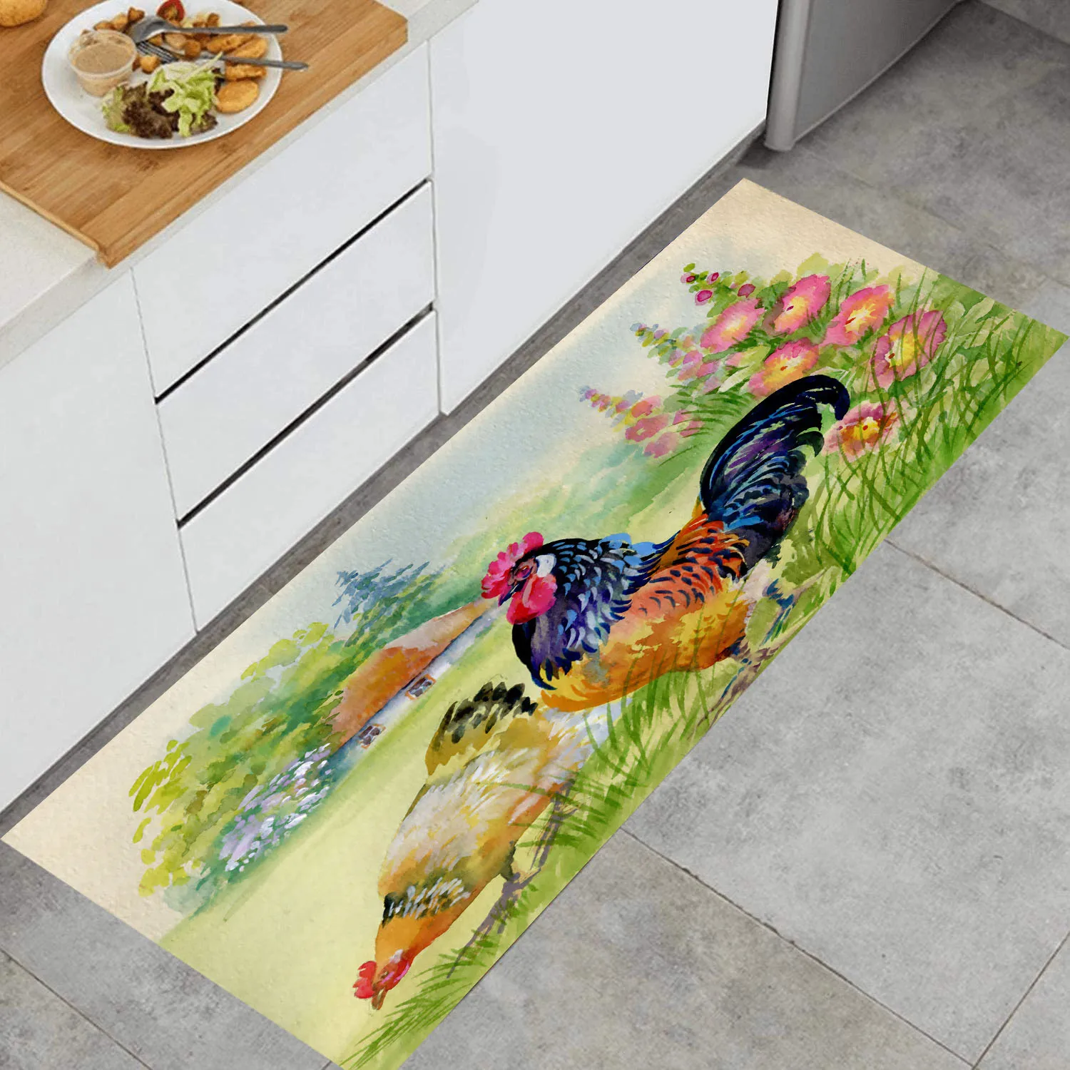 Sunflower and Rooster Kitchen Mat Non-Slip Carpet Indoor Outdoor