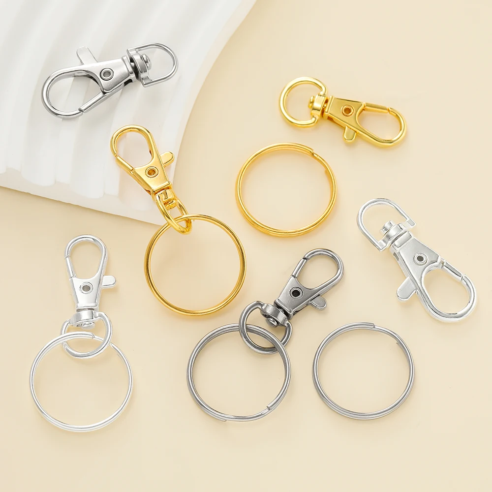20/50 Stück drehbare Karabinerhaken mit Schlüsselring, drehbare Karabinerverschlüsse aus Metall für DIY-Schlüsselanhänger, Taschenanhänger, Schmuckherstellung, Zubehör – Detail 5