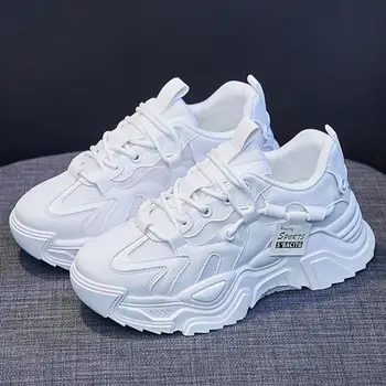 Women's White Platform Sneakers Woman Thick Sole Sports Shoes Black Chunky Sneakers Lace-up Tennis Casual Shoes Ladies Sneakers 1