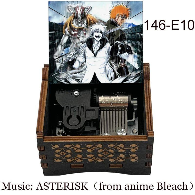 Anime BLEACH Kurosaki Ichigo Black Wooden Music Box Silver Self-winding Movement Study Desk Decoration Holiday Gifts for  6