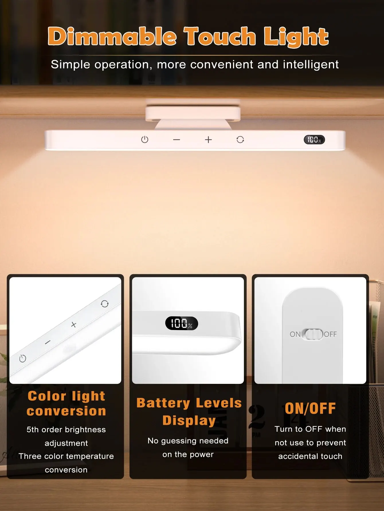 LED Touch Table Lamp Magnetic Desk Lamp Bulit-in 2500mAh Battery for Reading Cabinet Mirror Bedside Rechargeable Night Lights 6