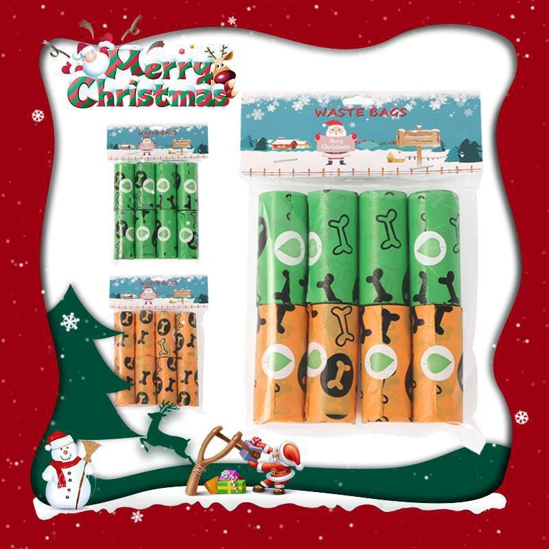 

Christmas Style Biodegradable Dog Poop Bags with 1 Dispenser Scented Poo Bag Degradable Cat Waste Bags Eco-Friendly Pet Supplies