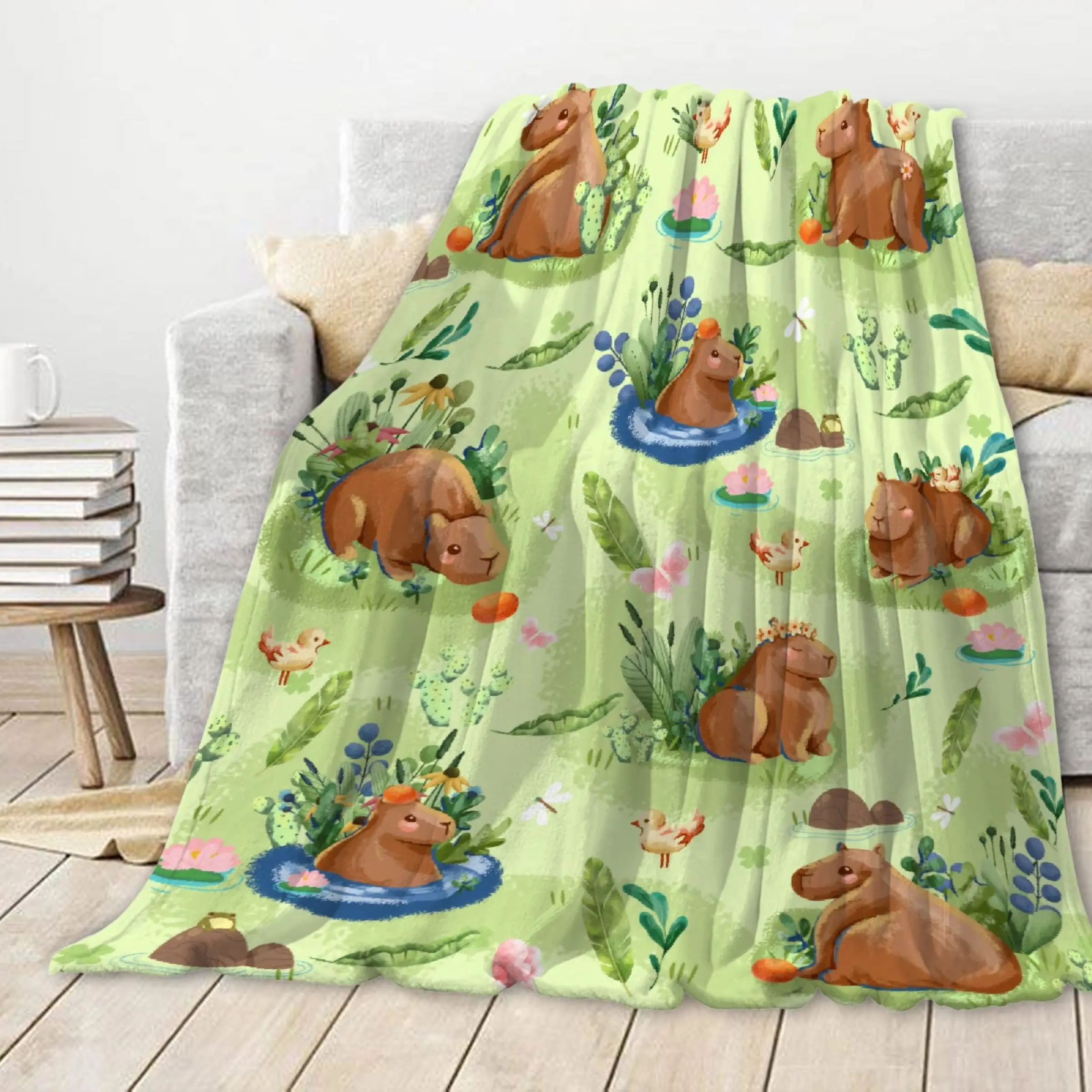 

Capybara Flannel Blanket Kawaii Cartoon Animal Blankets for Bed Sofa Warm Funny Wildlife Throw Blanket for Boys Girls King Size